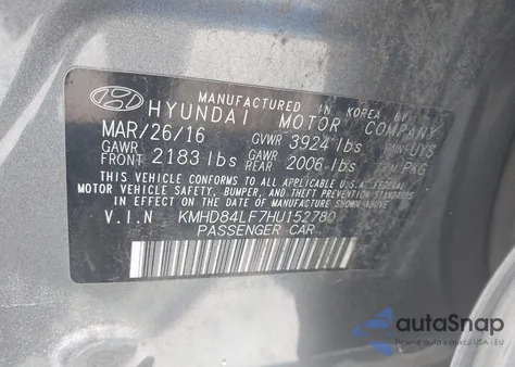 2017 Hyundai Elantra Se from USA, damaged, VIN KMHD84LF7HU152780